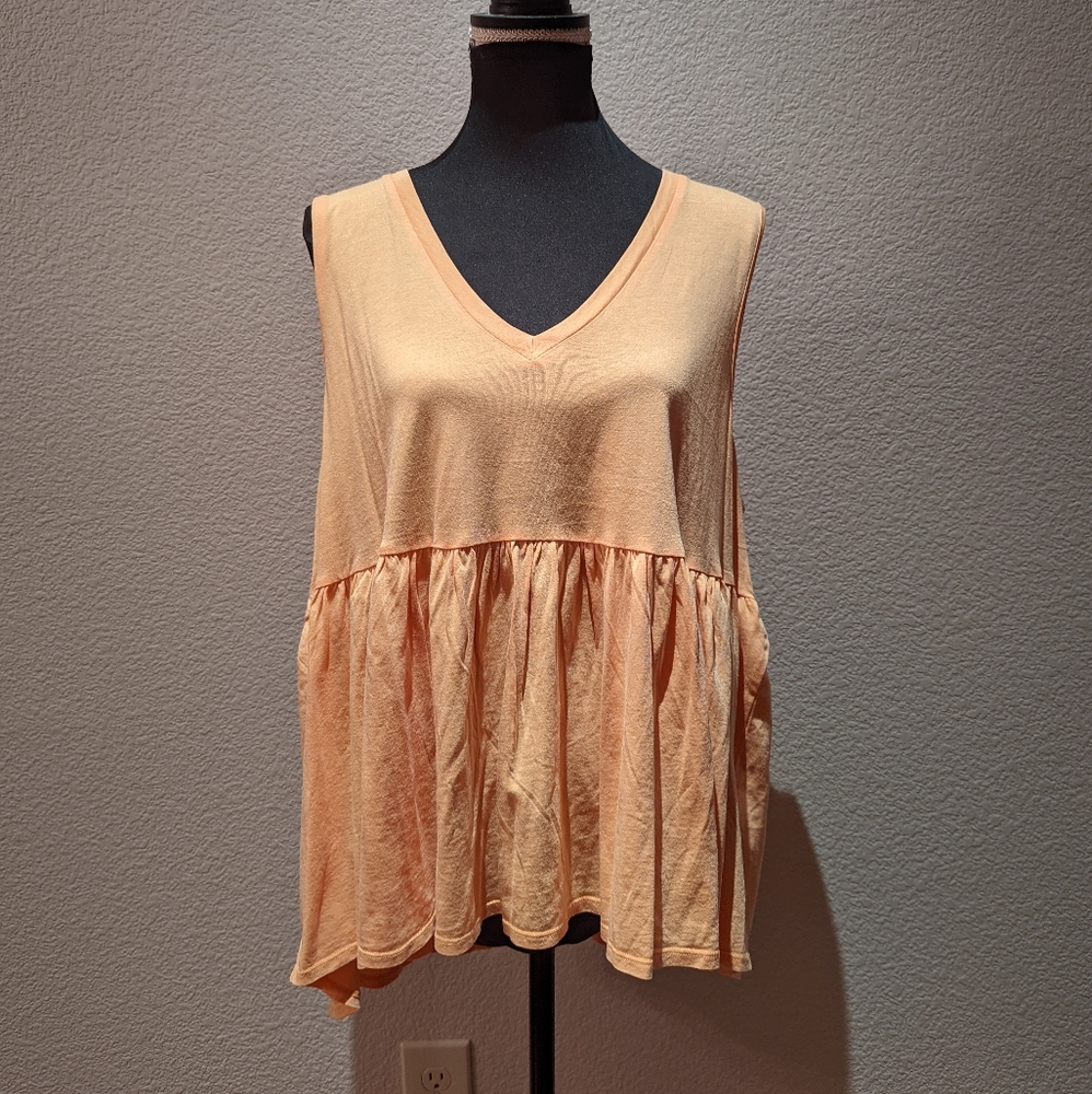DKNY Orange V-Neck Sleeveless Peplum Blouse XL